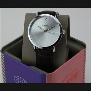 USED AUTHENTIC FOSSIL LUX LUTHER SILVER BROWN LEATHER DIAMOND MEN'S BQ7018 WATCH